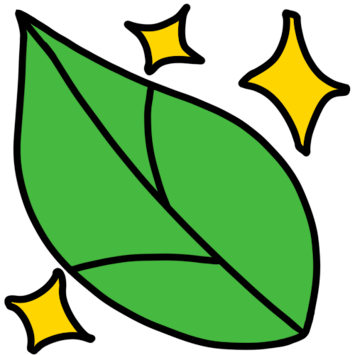 a green leaf with yellow sparkles around it.